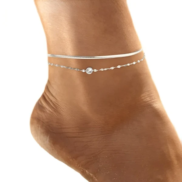 Silver Double Layer Anklet: Η Λάμψη στα Βήματά σας
