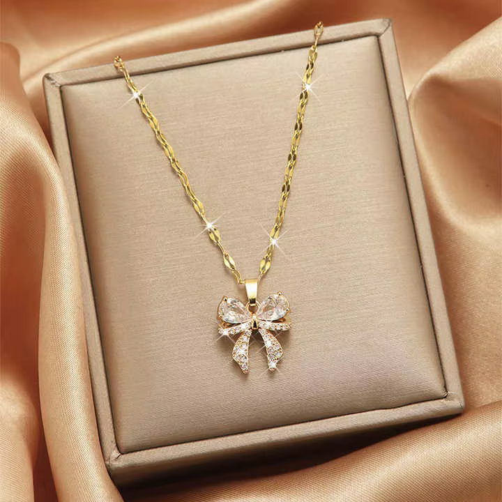 Gold Sparkling Bow Necklace | Χρυσό Κολιέ "Λαμπερός Φιόγκος"