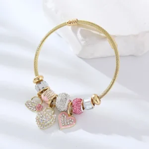 Alternative view of Ατσάλινο Βραχιόλι με Ροζ Charms | Pink Harmony Bracelet
