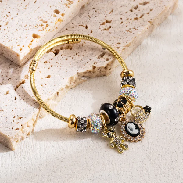 Vintage Portrait Gold Bracelet | Black & Gold Cameo Style - Image 2