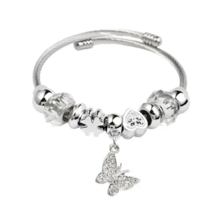 Ασημί Bangle με Πεταλούδα & Κρύσταλλα | Crystal Butterfly Glow