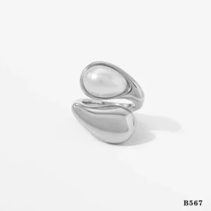 Δαχτυλίδι Silver Pearl & Tiger Eye | Stainless Steel Open Ring