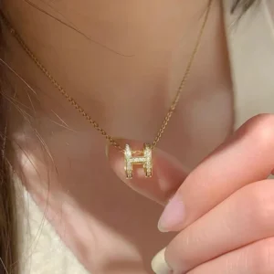 Χρυσό Minimal Κολιέ "Eternal H" / Gold Zircon Initial Necklace