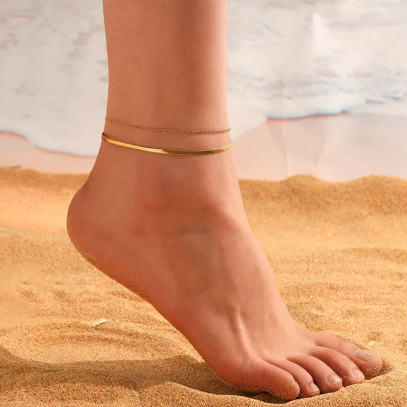 "Double Azure" – Αδιάβροχο Layered Anklet με Χρυσό 18Κ