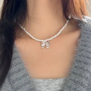 Κολιέ Pearl Bow Charm Necklace
