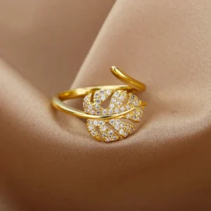 Δαχτυλίδι "Tropical Glow Leaf" – 18K Gold Plated με Pavé Zircon