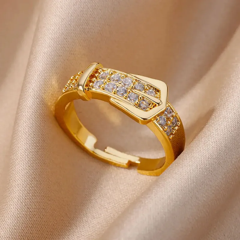 Δαχτυλίδι Minimal Αγκράφα - 18K Gold Plated Belt Zircon Ring