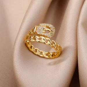 Δαχτυλίδι Ζώνη με Ζιργκόν - 18K Gold Plated Buckle Ring