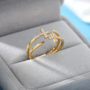 Επιχρυσωμένο Δαχτυλίδι 18Κ "Twin Cross" / 18K Gold Plated Double Band Ring