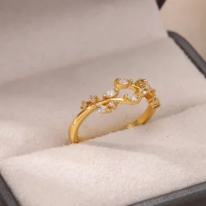 Δαχτυλίδι Sparkling Leaves | Gold Plated Zirconia Leaf Ring