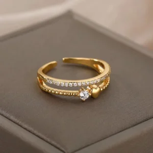 Διπλό Δαχτυλίδι με Καρδιά & Ζιργκόν | Double Band Heart & Zirconia Ring