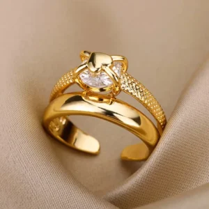 Διπλό Δαχτυλίδι με Ζιργκόν & Υφή | Double Band Zirconia Open Ring