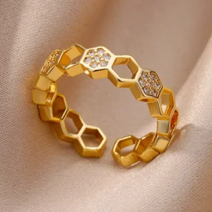 Δαχτυλίδι "Golden Honeycomb" – Επιχρυσωμένο με Ζιργκόν