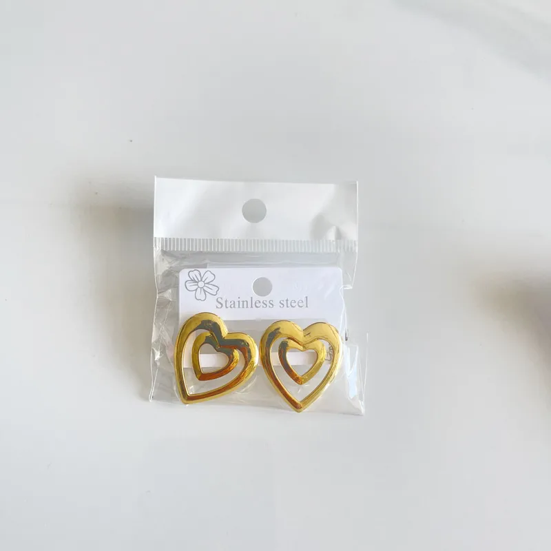 Σκουλαρίκια Διπλή Καρδιά Χρυσά / Gold Double Heart Stud Earrings