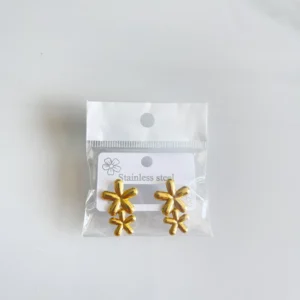Golden Flower Drop Earrings Χρυσοί Κρίκοι Λουλούδι με Σταγόνα