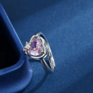 Δαχτυλίδι "Pink Promise" – Ρυθμιζόμενο με Ροζ Καρδιά & Halo Λάμψη