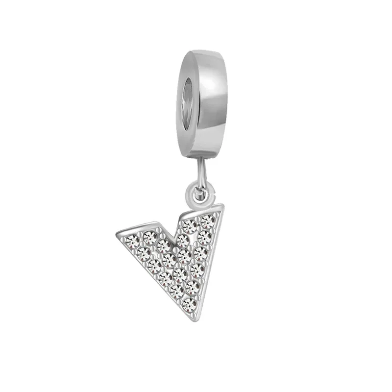 Silver Crystal Letter "V" Charm / Ασημένιο Charm "Γράμμα V" με Κρυστάλλους