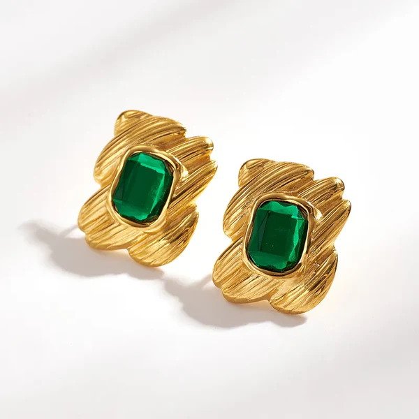 Γυναικεία Σκουλαρίκια με Πράσινη Πέτρα | Emerald Gold Radiance - Image 2