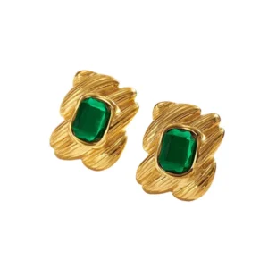 Γυναικεία Σκουλαρίκια με Πράσινη Πέτρα | Emerald Gold Radiance