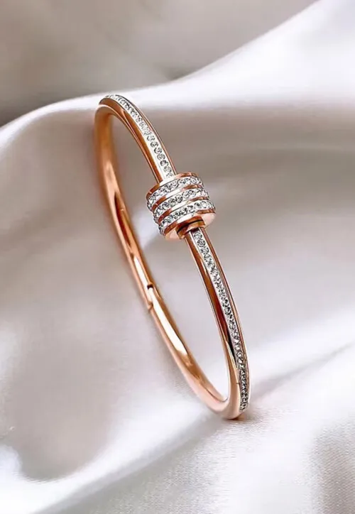 Golden Cylinder Sparkle Cuff | Βραχιόλι "Ethereal Orbit"
