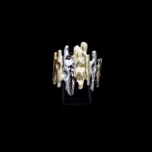 Δίχρωμο Ατσάλινο Ανάγλυφο Δαχτυλίδι – Two-Tone Stainless Steel Textured Chunky Ring - Image 4