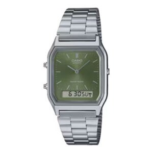 Casio Vintage Digital-Analog Green Dial Stainless Steel Watch - Ρολόι Casio Vintage με Πράσινο Καντράν