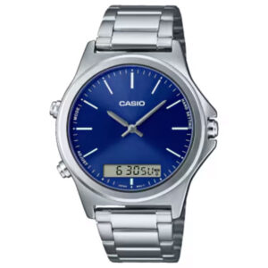 Casio Vintage Ana-Digi Blue Dial Stainless Steel Watch - Ρολόι Casio Vintage με Μπλε Καντράν